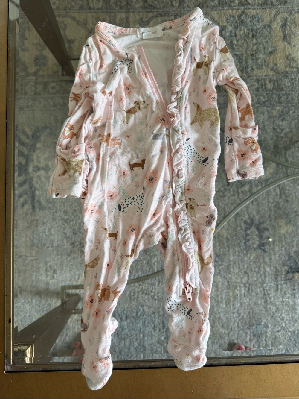 Angel Dear Pink Animal Print Ruffle Footed One-Piece